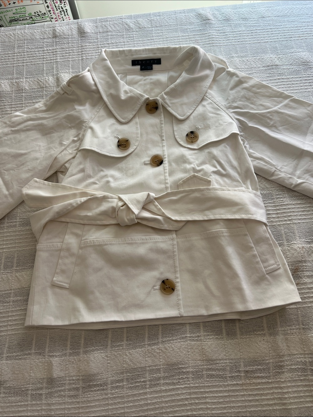 Theory Cream Short Belted Trench Coat